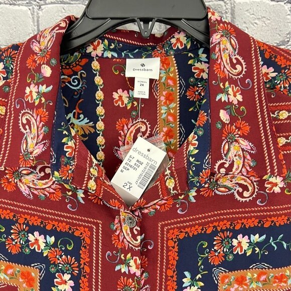 DressBarn Multi Color Button Front Shirt Blouse Size 2X - Picture 2 of 6